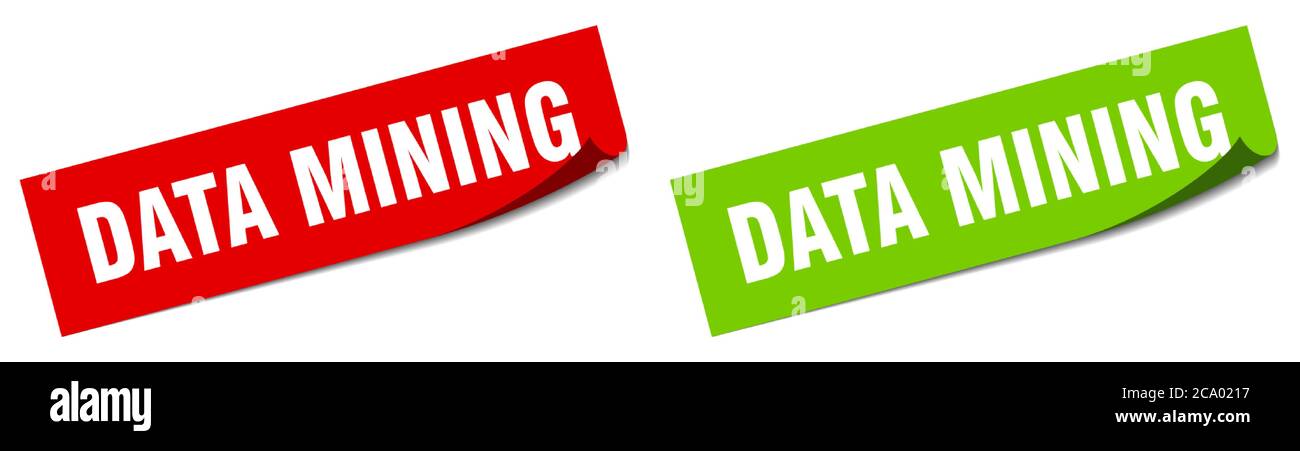 data mining paper peeler sign set. data mining sticker Stock Vector