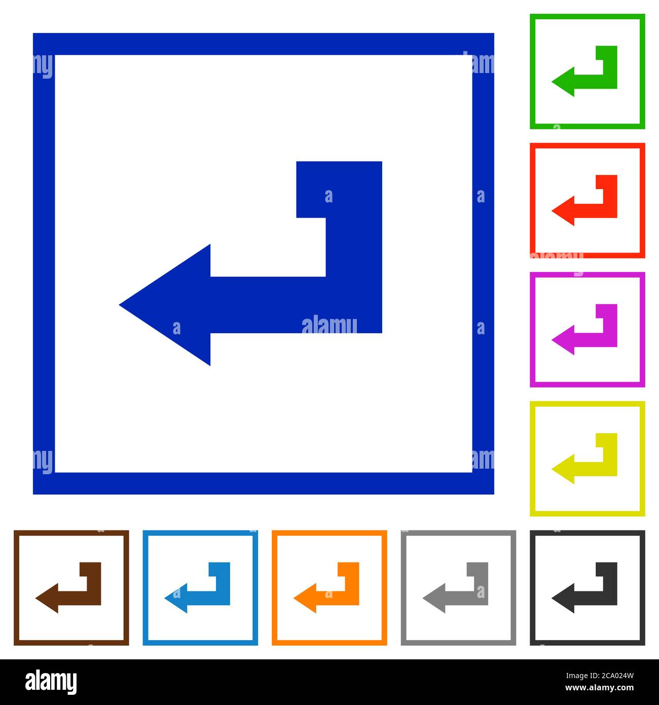 Return key flat color icons in square frames on white background Stock Vector