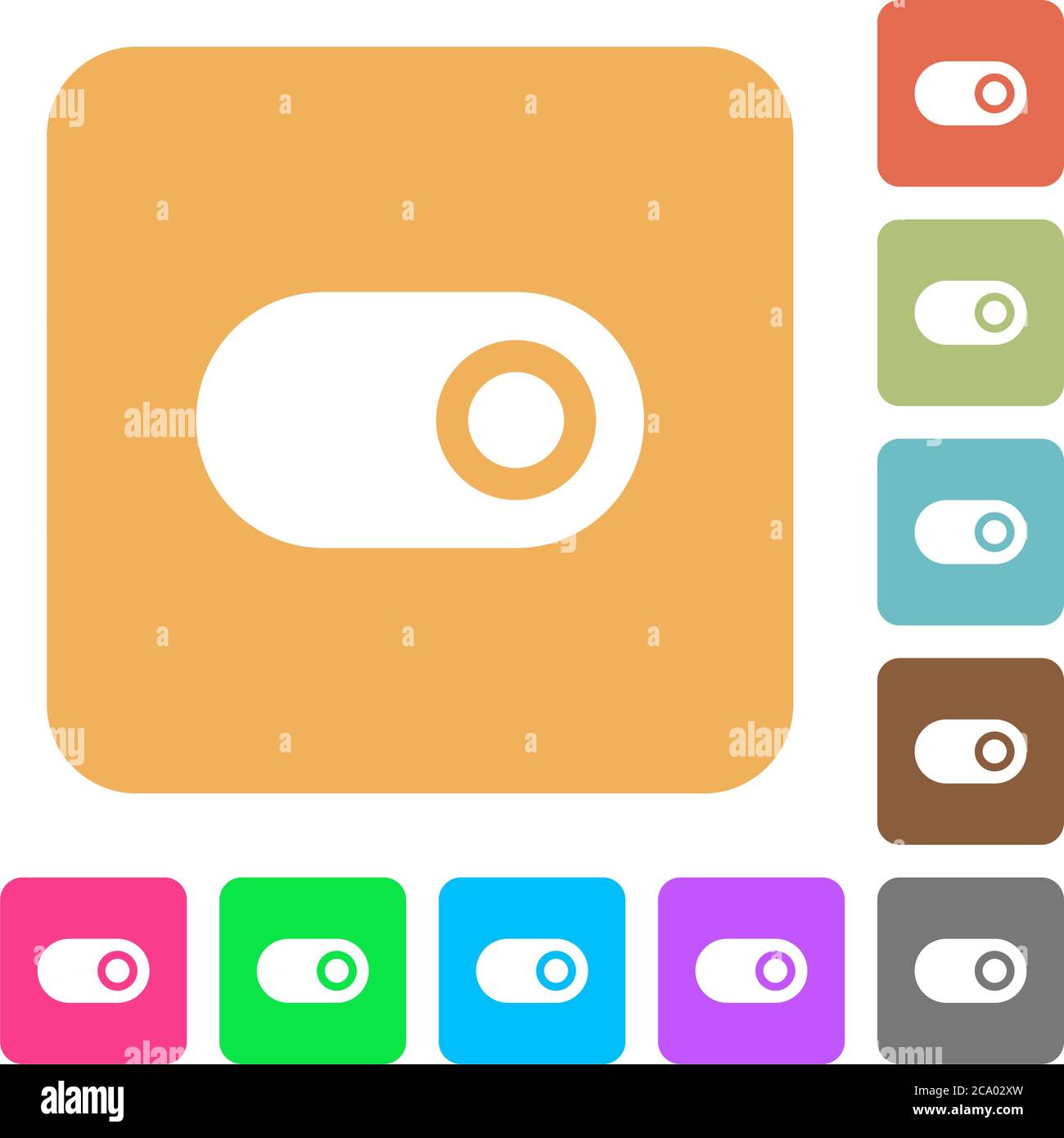 Toggle flat icons on rounded square vivid color backgrounds. Stock Vector