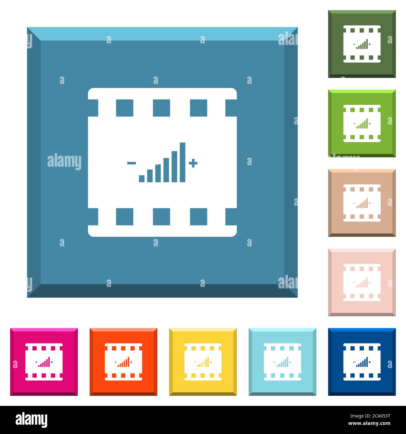 Movie adjusting white icons on edged square buttons in various trendy ...