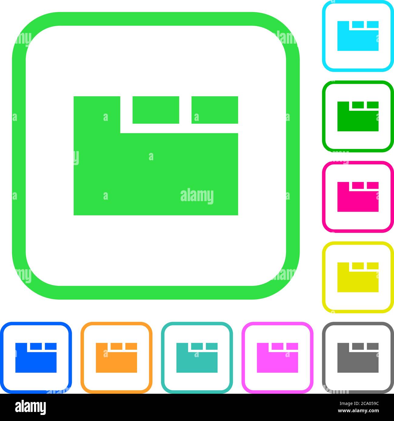 Horizontal tabbed layout active vivid colored flat icons in curved ...