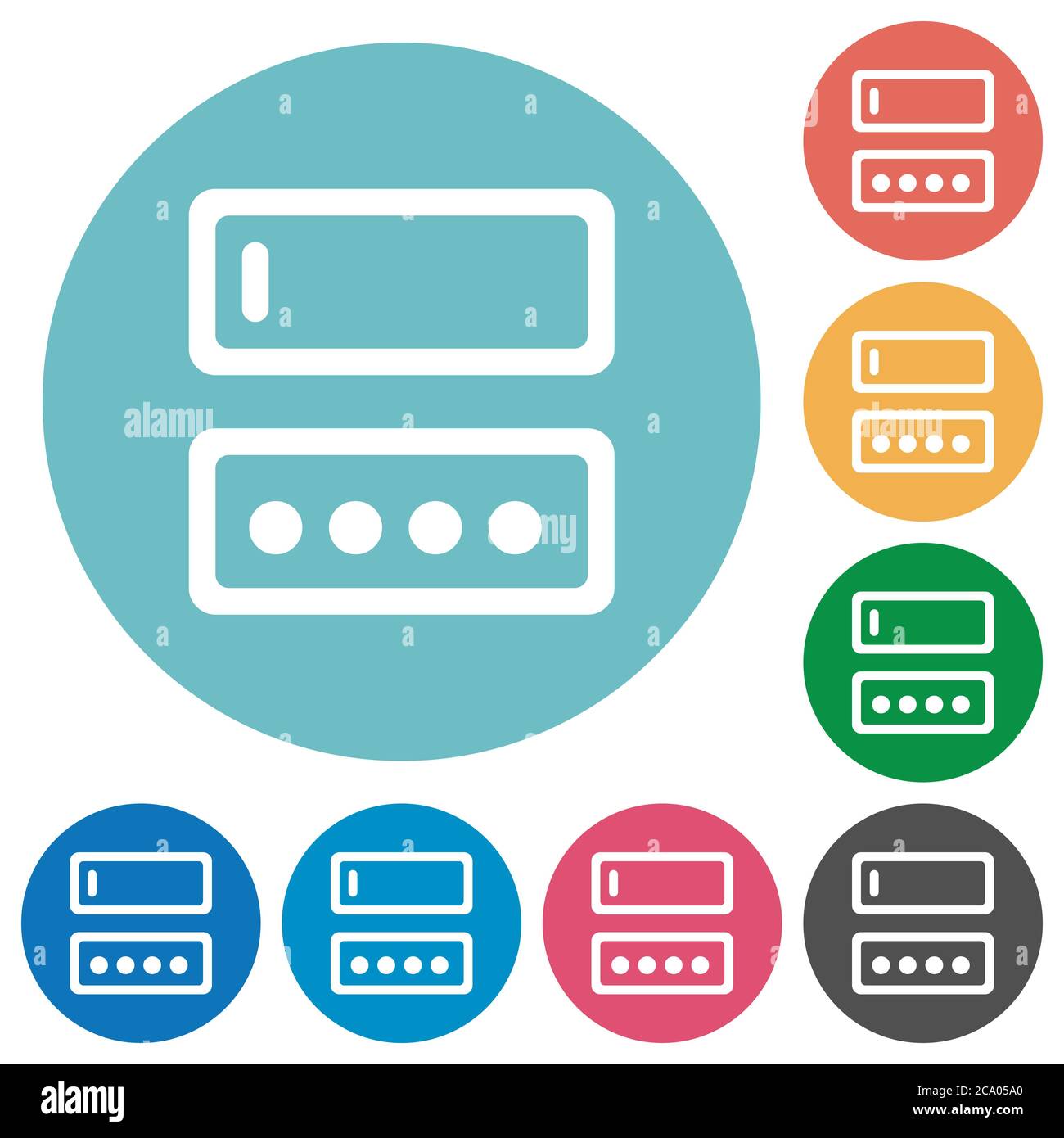 Entering login name and password flat white icons on round color ...