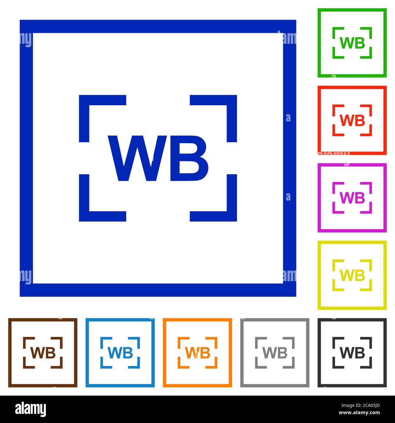 Camera white balance setting flat color icons in square frames on white ...