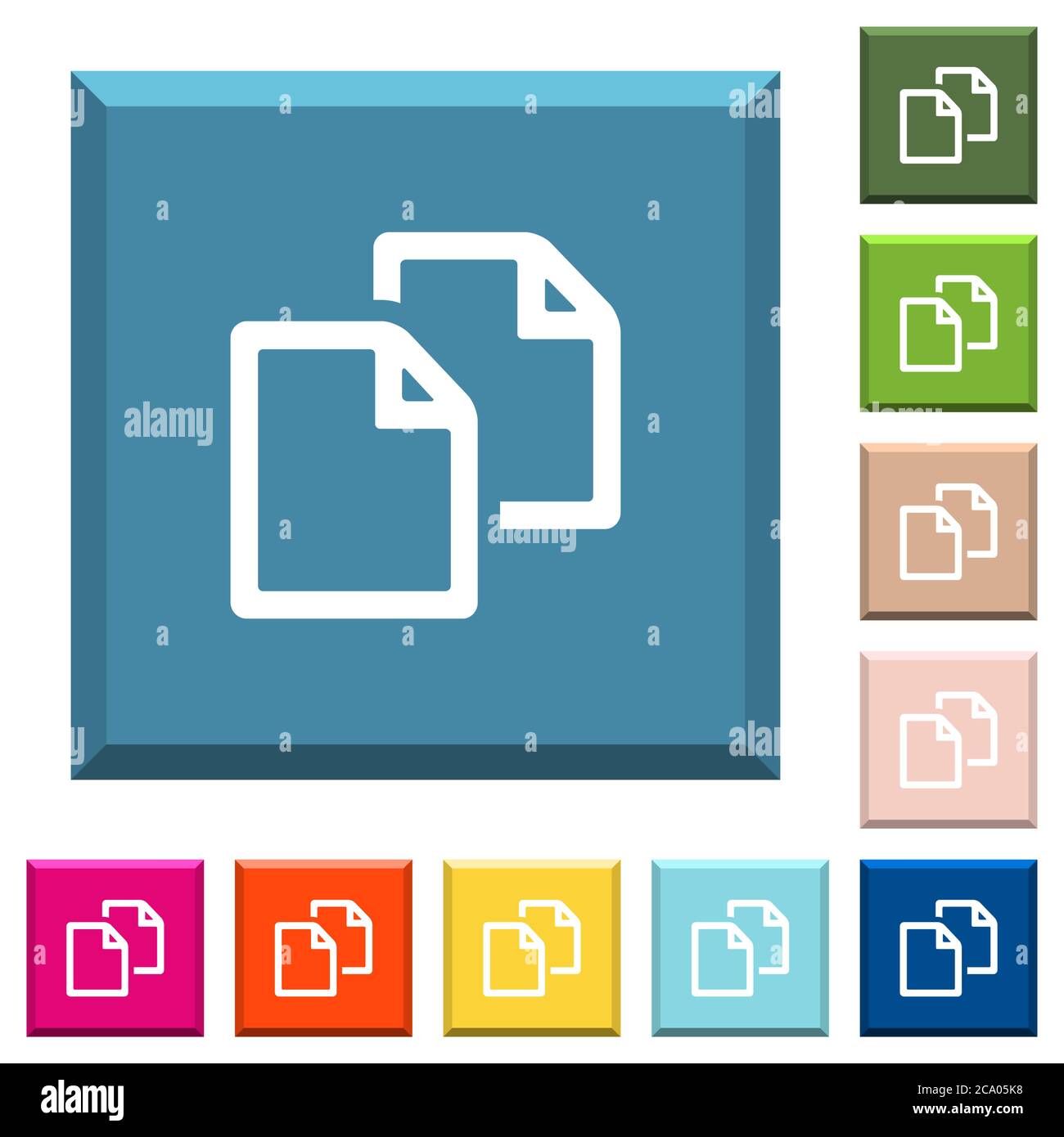 Copy document white icons on edged square buttons in various trendy ...