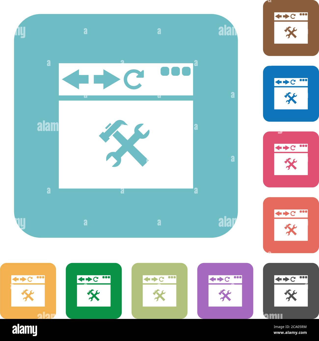 Browser tools white flat icons on color rounded square backgrounds Stock Vector
