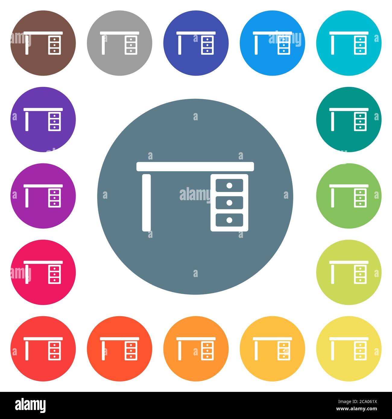 Drawer desk flat white icons on round color backgrounds. 17 background ...
