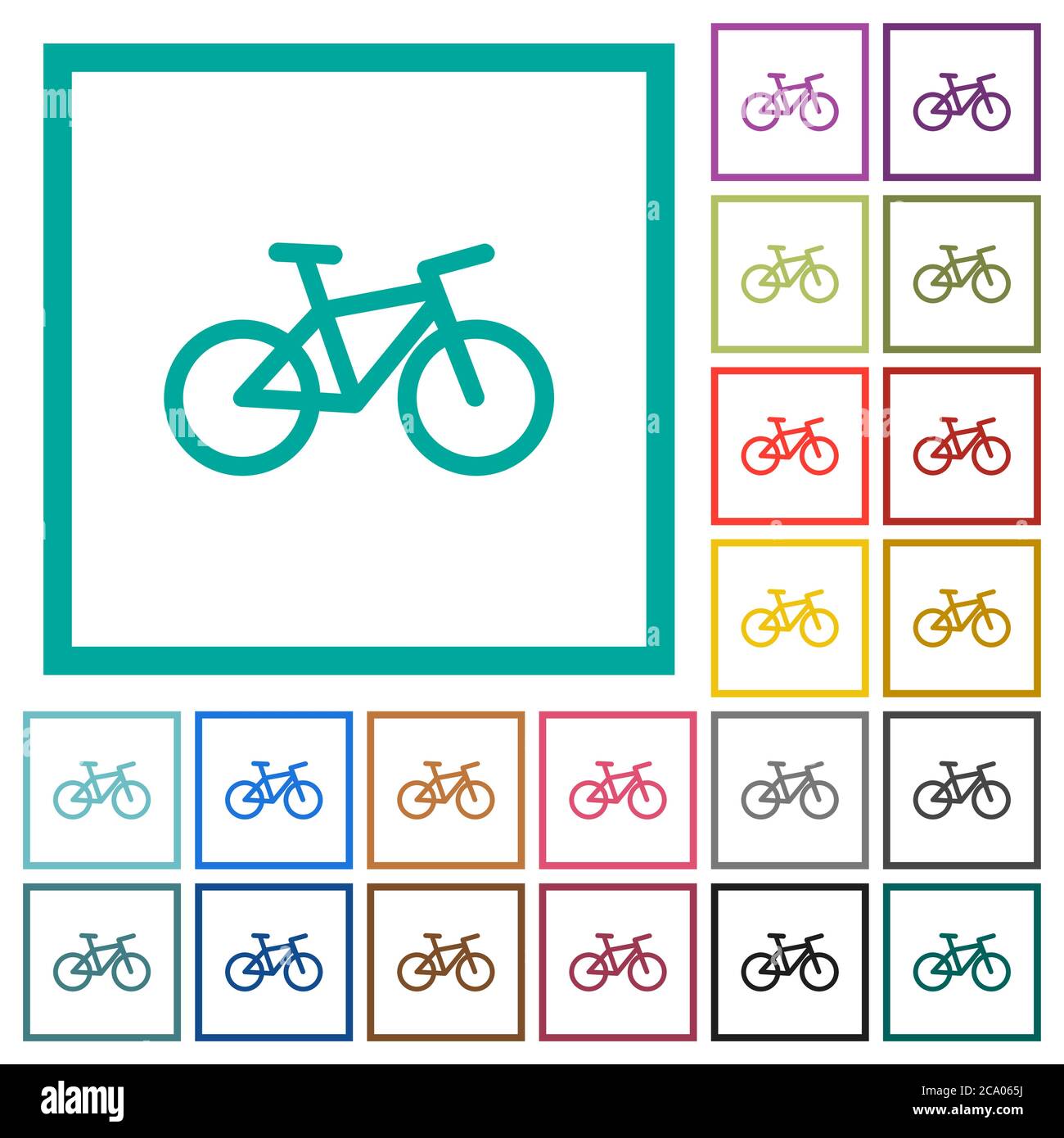 Bicycle flat color icons with quadrant frames on white background Stock Vector