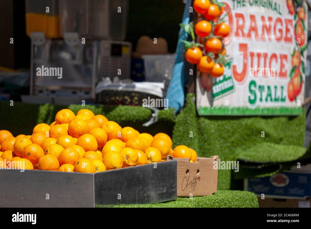 Orange juice stall selling freshly made OJ. Camden London Stock Photo Alamy