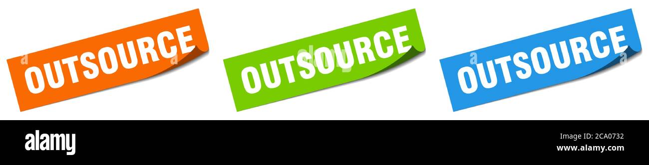 outsource paper peeler sign set. outsource sticker Stock Vector