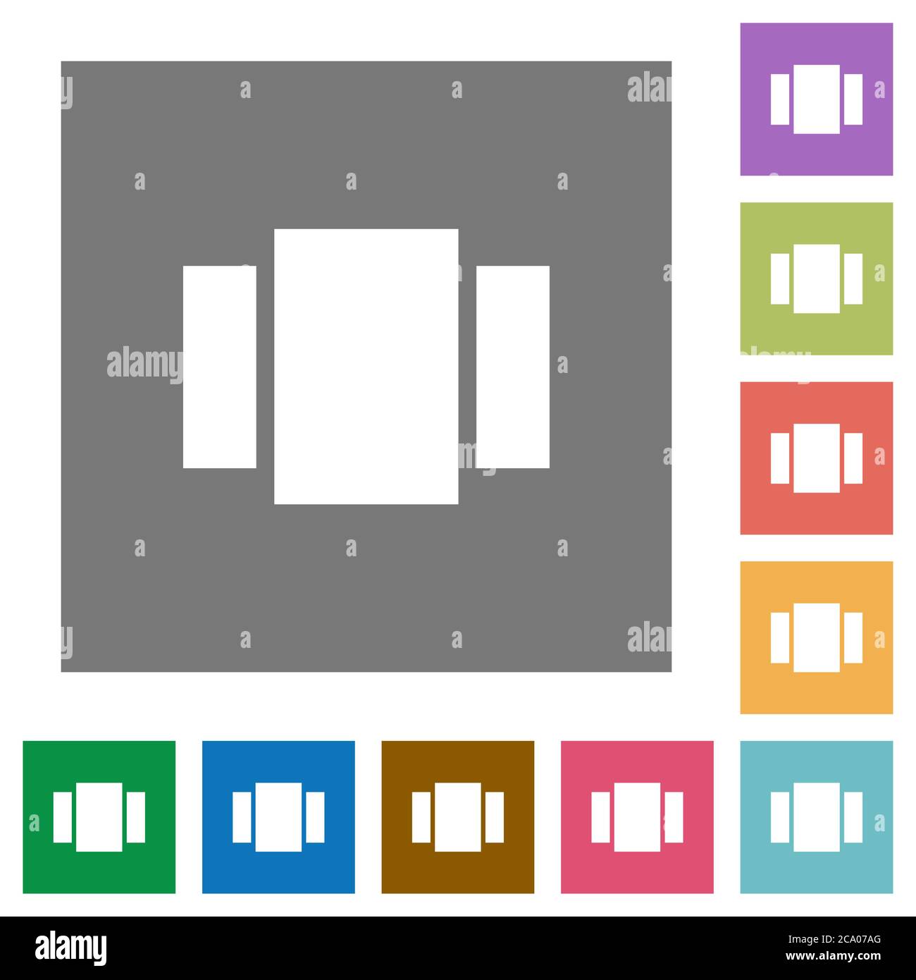 View carousel flat icons on simple color square backgrounds Stock Vector
