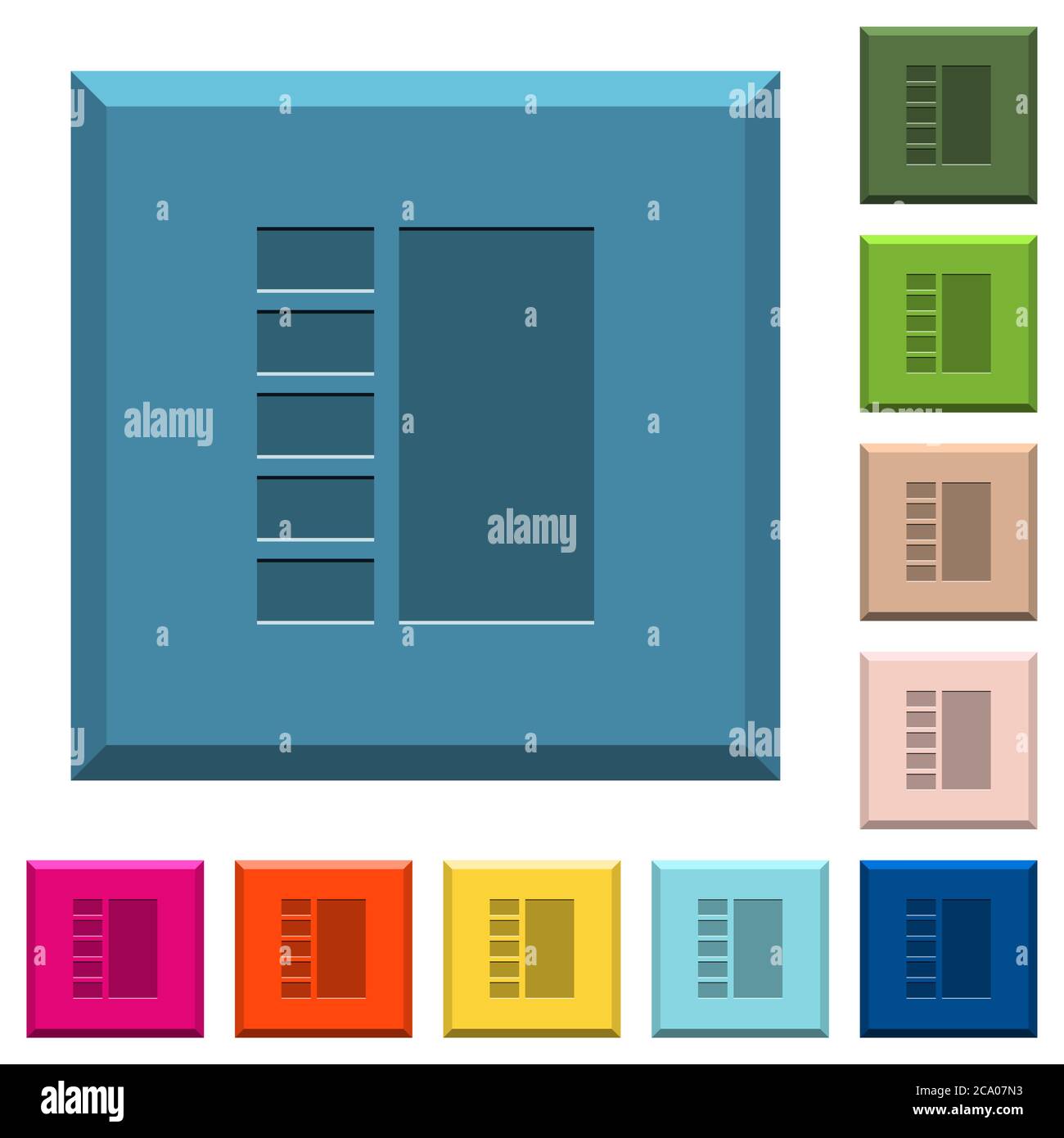 Vertical tabbed layout engraved icons on edged square buttons in ...