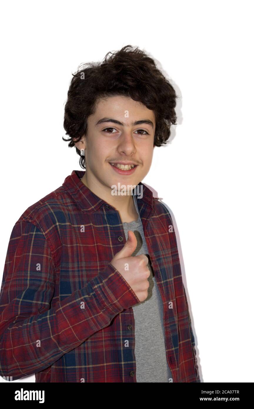 Portrait of happy young boy on the white background Stock Photo - Alamy