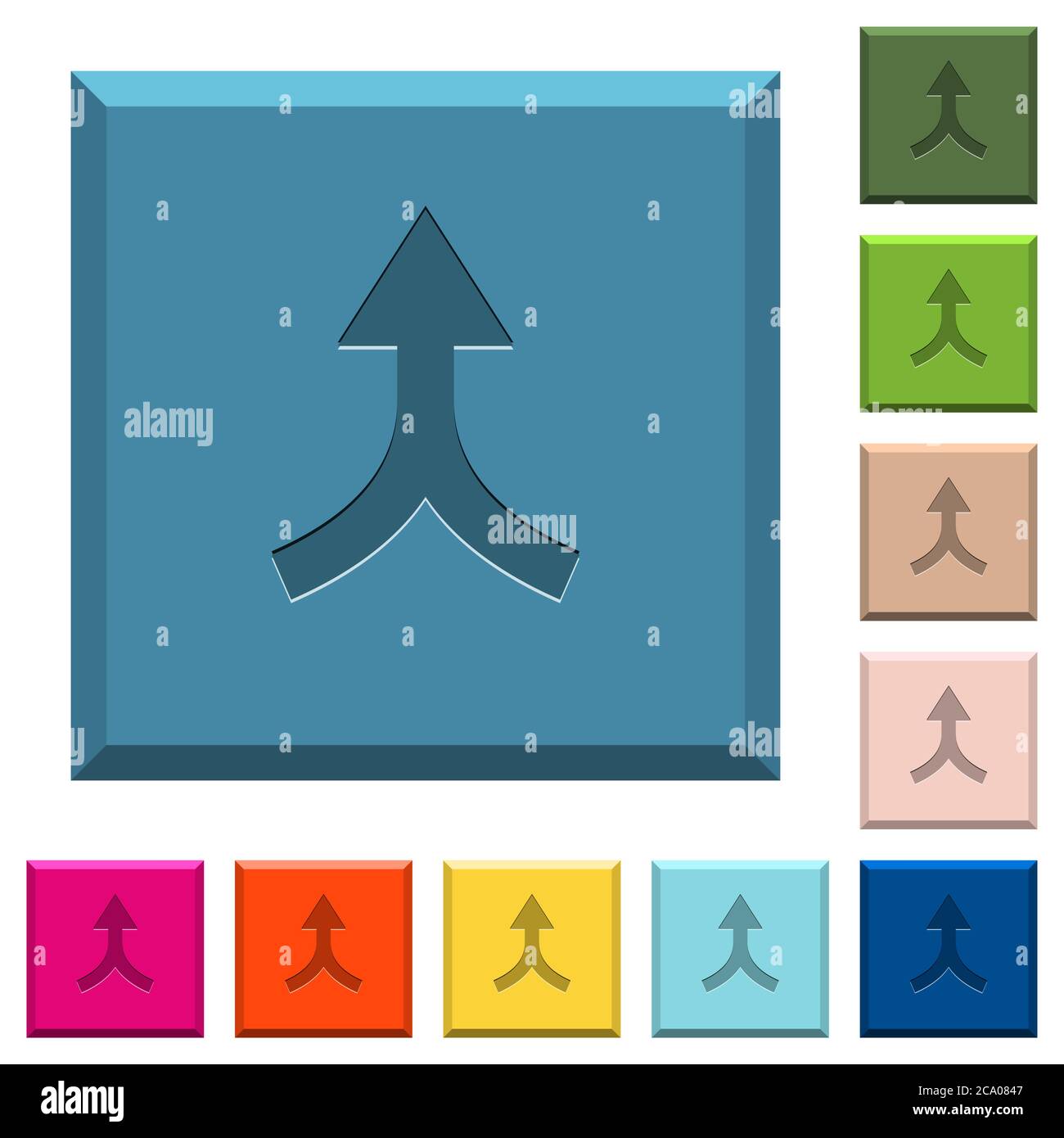 Merge arrows up engraved icons on edged square buttons in various ...
