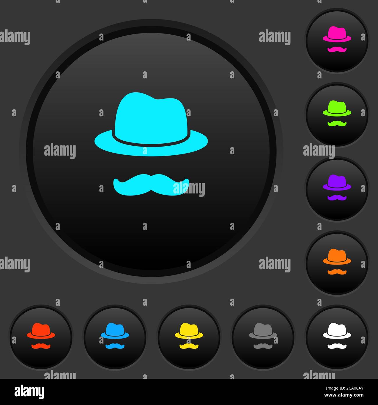 Incognito with mustache dark push buttons with vivid color icons on ...