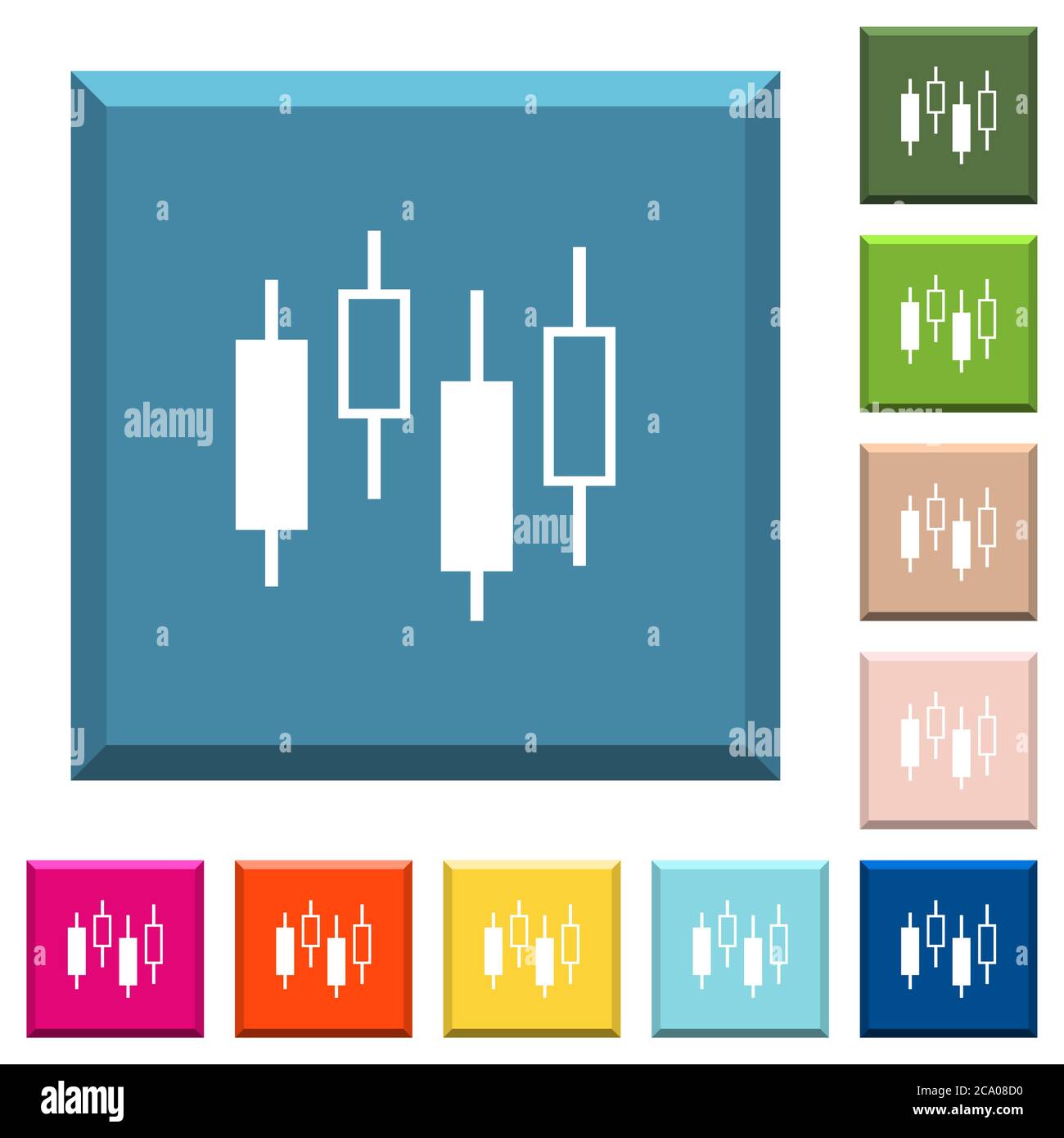 Candlestick chart white icons on edged square buttons in various trendy ...