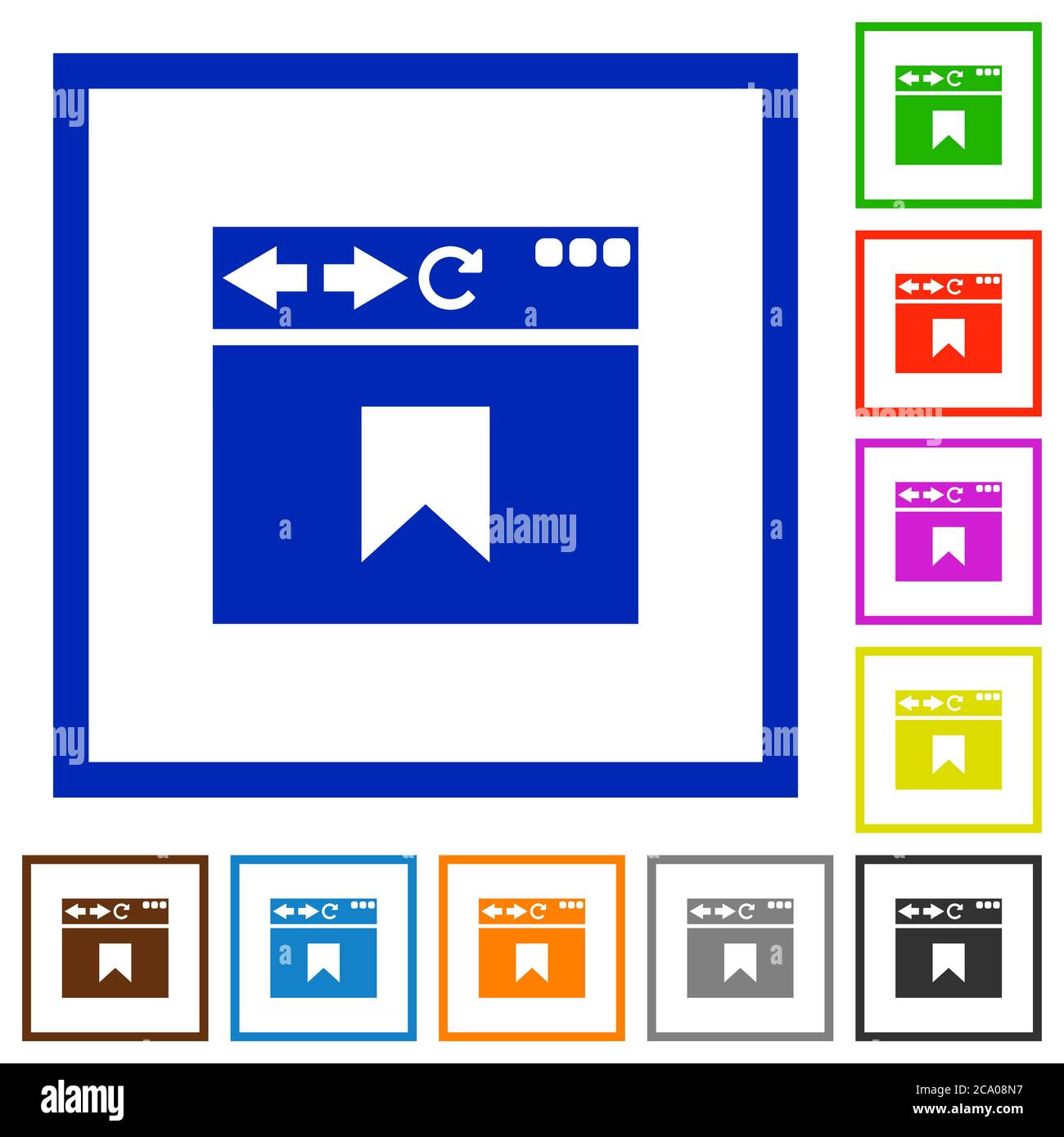 Browser bookmark flat color icons in square frames on white background Stock Vector