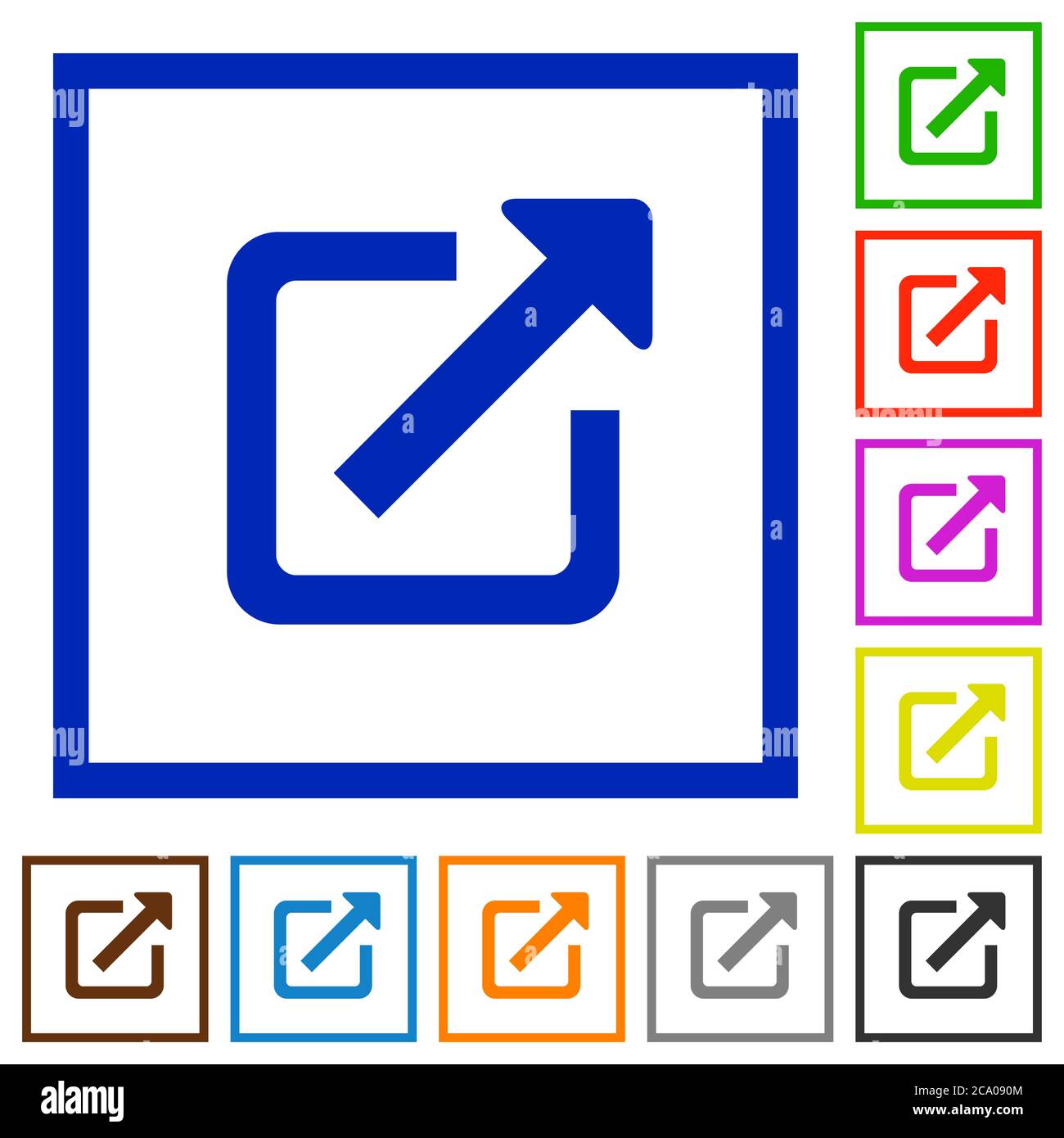 External link flat color icons in square frames on white background Stock Vector