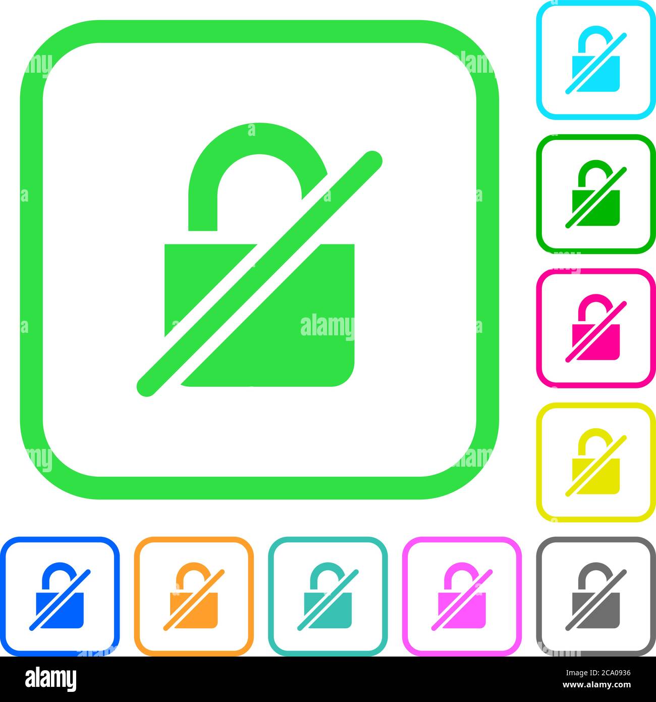 Unprotected vivid colored flat icons in curved borders on white