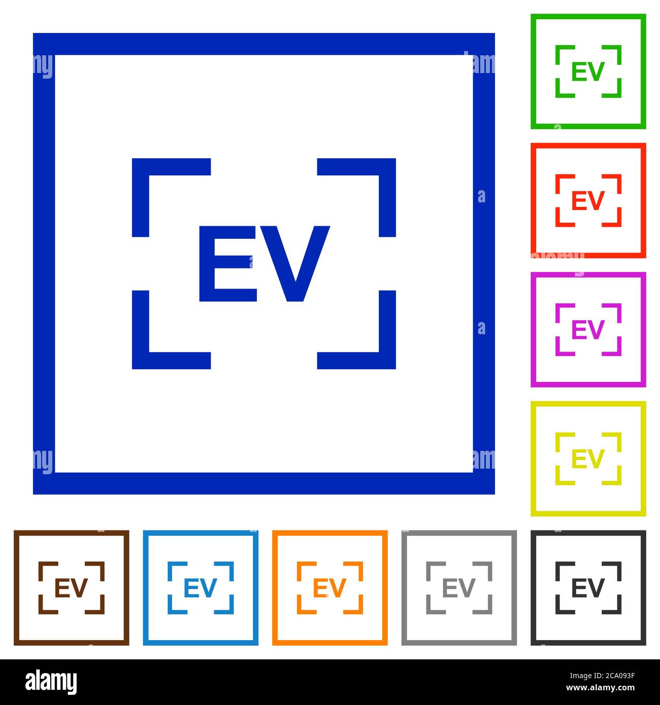 Camera exposure value setting flat color icons in square frames on white background Stock Vector
