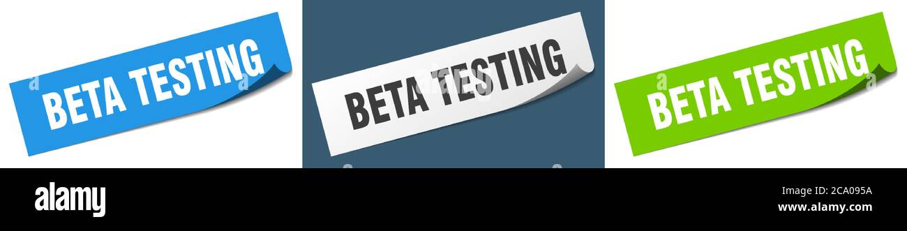 beta testing paper peeler sign set. beta testing sticker Stock Vector