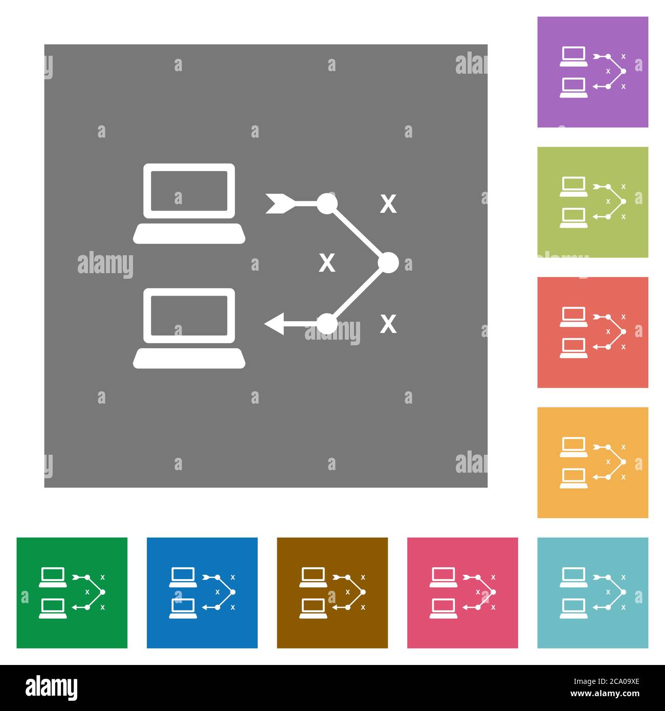 Traceroute remote computer flat icons on simple color square backgrounds Stock Vector