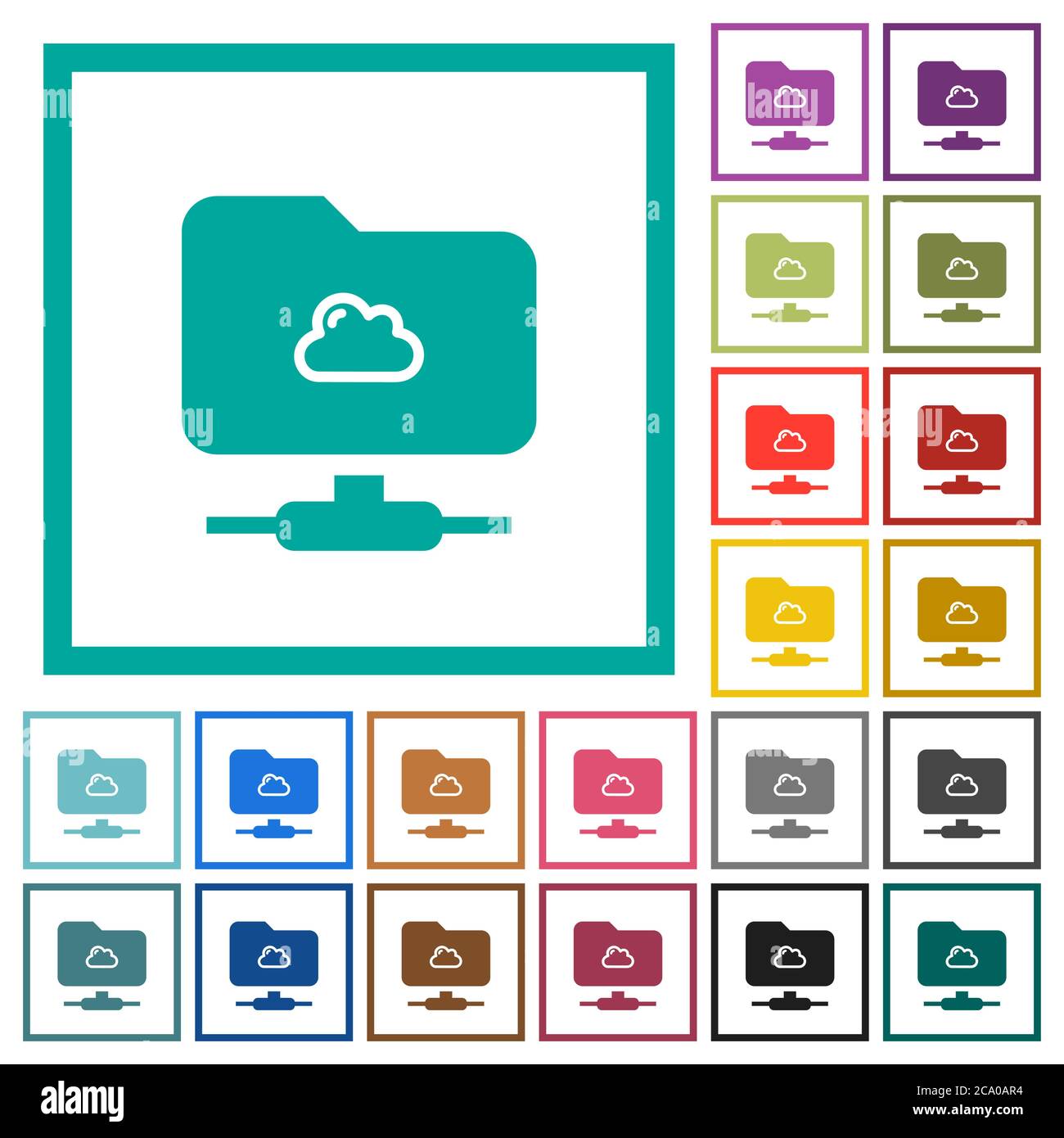 Cloud FTP flat color icons with quadrant frames on white background Stock Vector