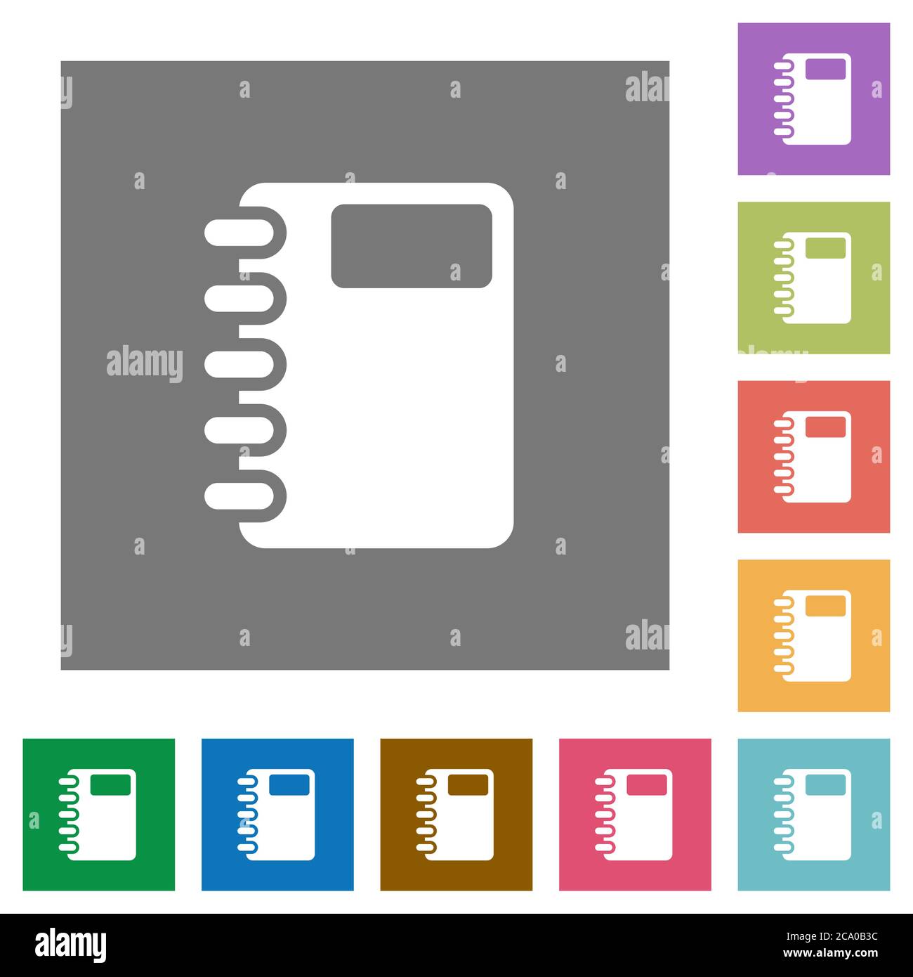 Spiral notebook flat icons on simple color square backgrounds Stock Vector