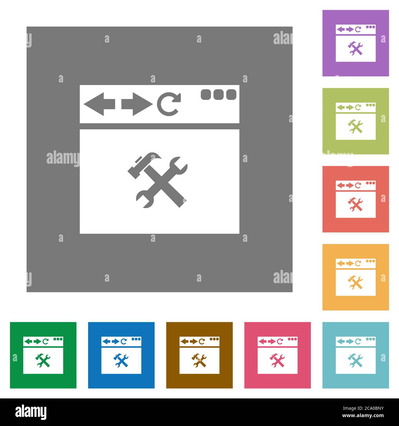 Browser tools flat icons on simple color square backgrounds Stock Vector