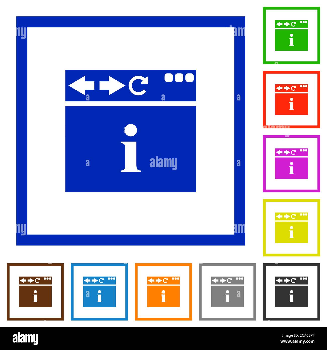 Browser info flat color icons in square frames on white background Stock Vector