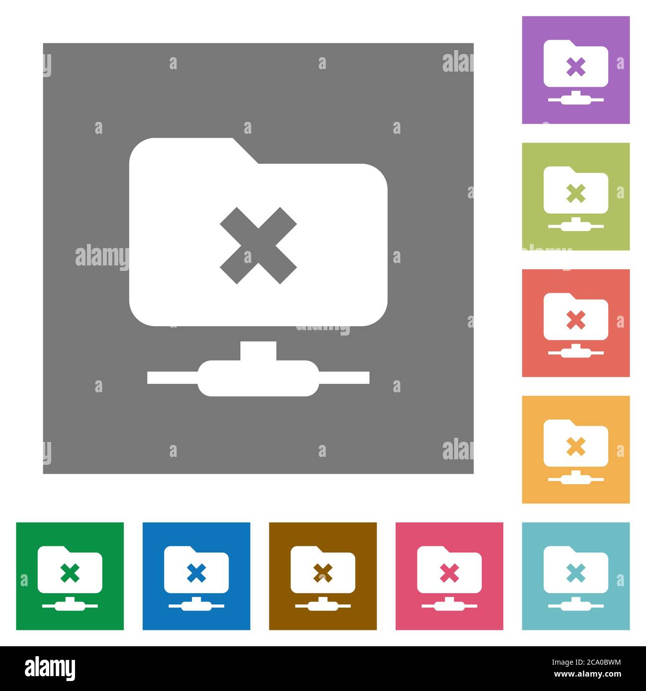 FTP cancel operation flat icons on simple color square backgrounds Stock Vector