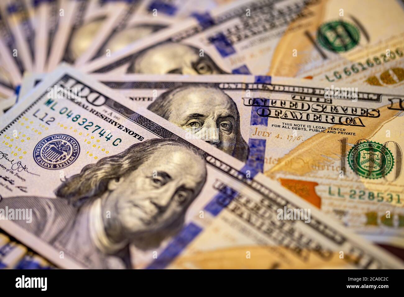 Hundred Dollar bills.New design.Macro.Selective focus. Stock Photo