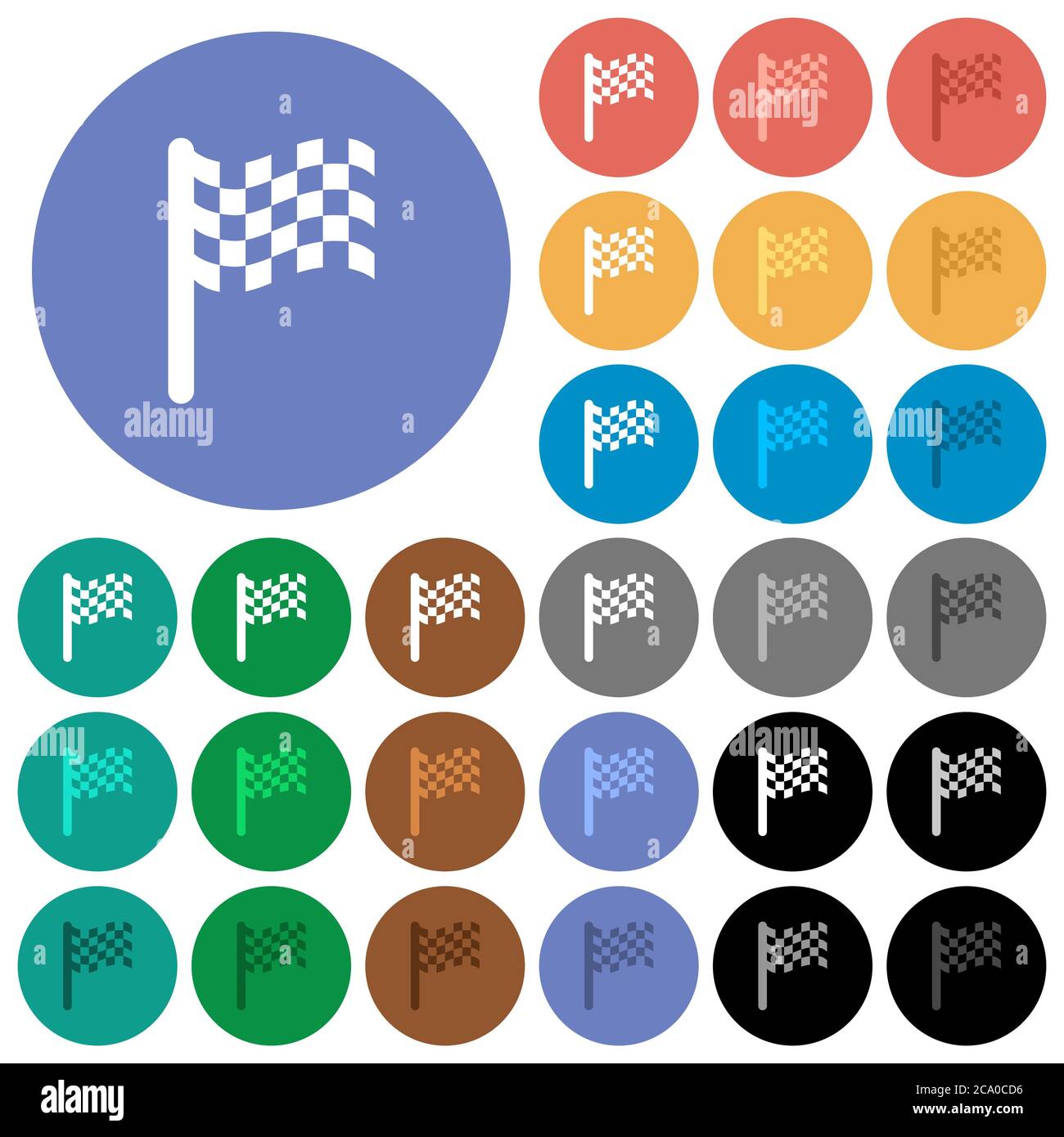 Race flag multi colored flat icons on round backgrounds. Included white ...
