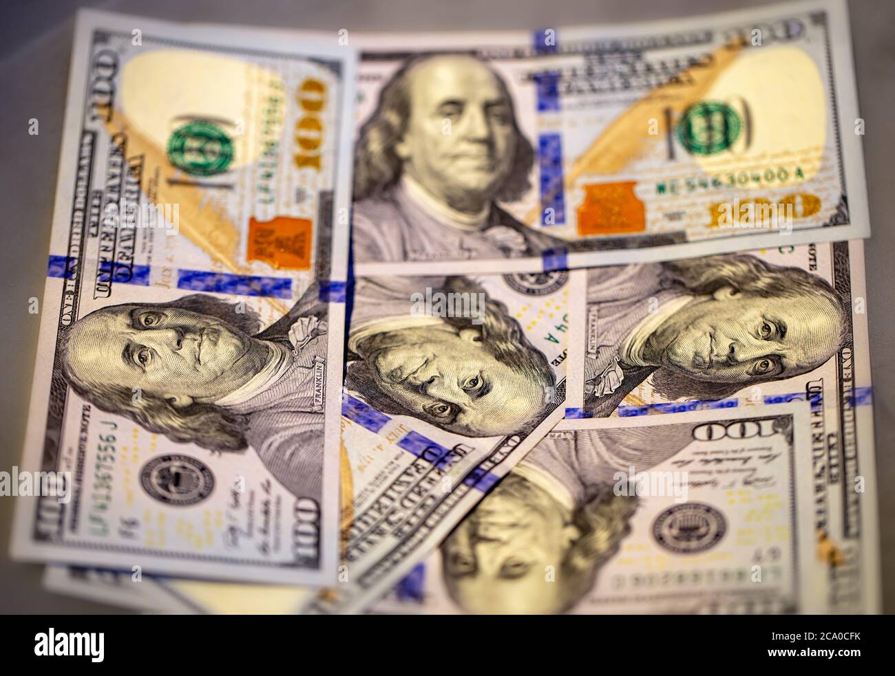Hundred Dollar bills.New design.Macro.Selective focus. Stock Photo