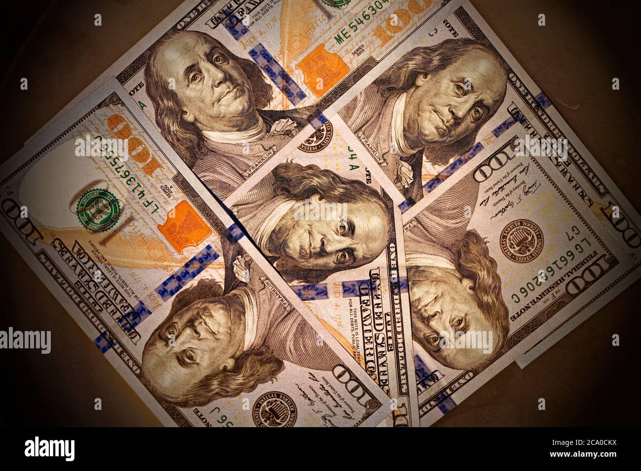 Hundred Dollar bills.New design.Macro.Selective focus. Stock Photo
