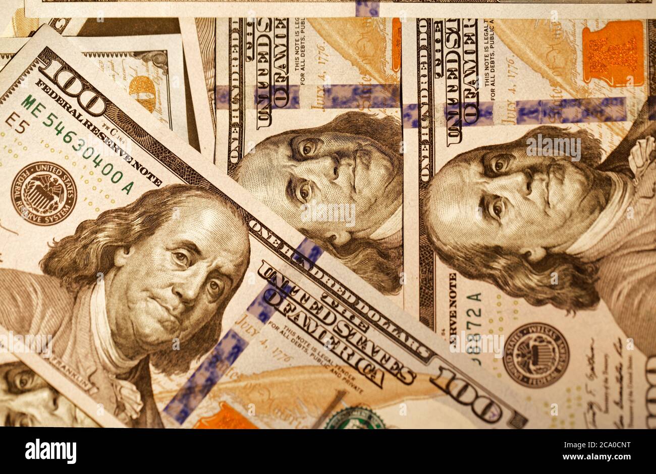Hundred Dollar bills.New design.Macro.Selective focus. Stock Photo