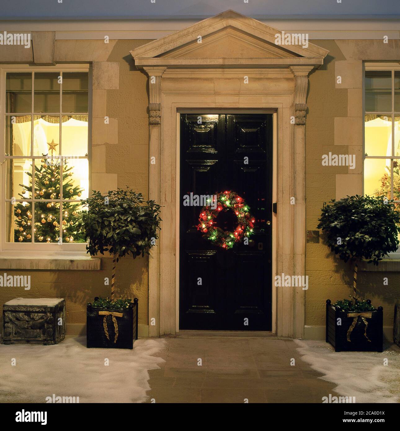 Georgian Front Door at Christmas time in UK Stock Photo