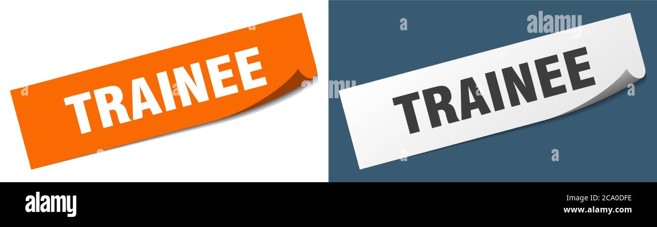 trainee paper peeler sign set. trainee sticker Stock Vector