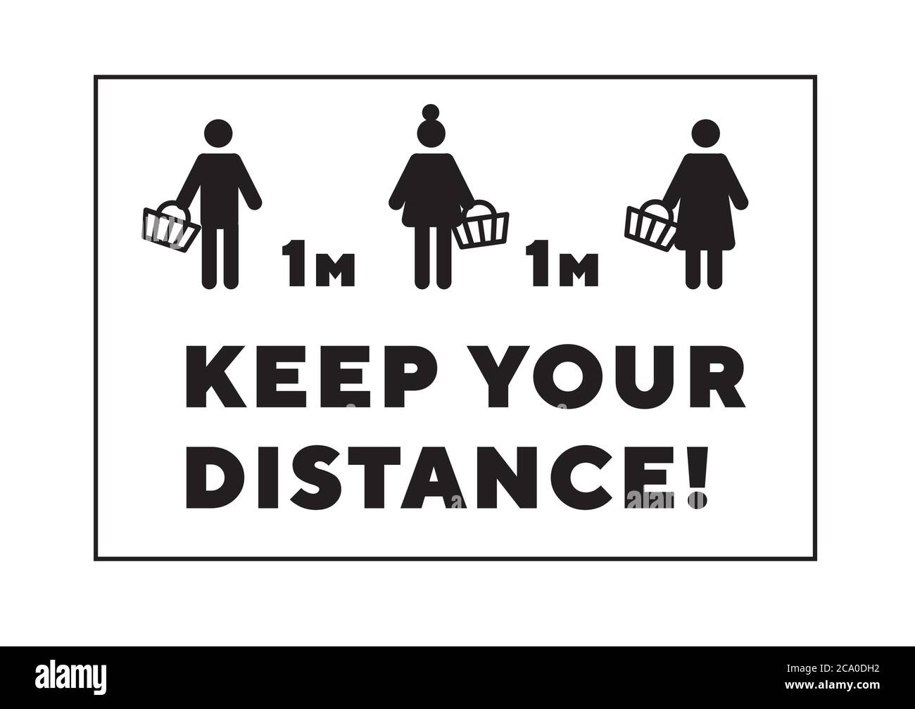 Keep your distance notification for grocery stores in coronavirus epidemic times. Vector icon caution frame Stock Vector