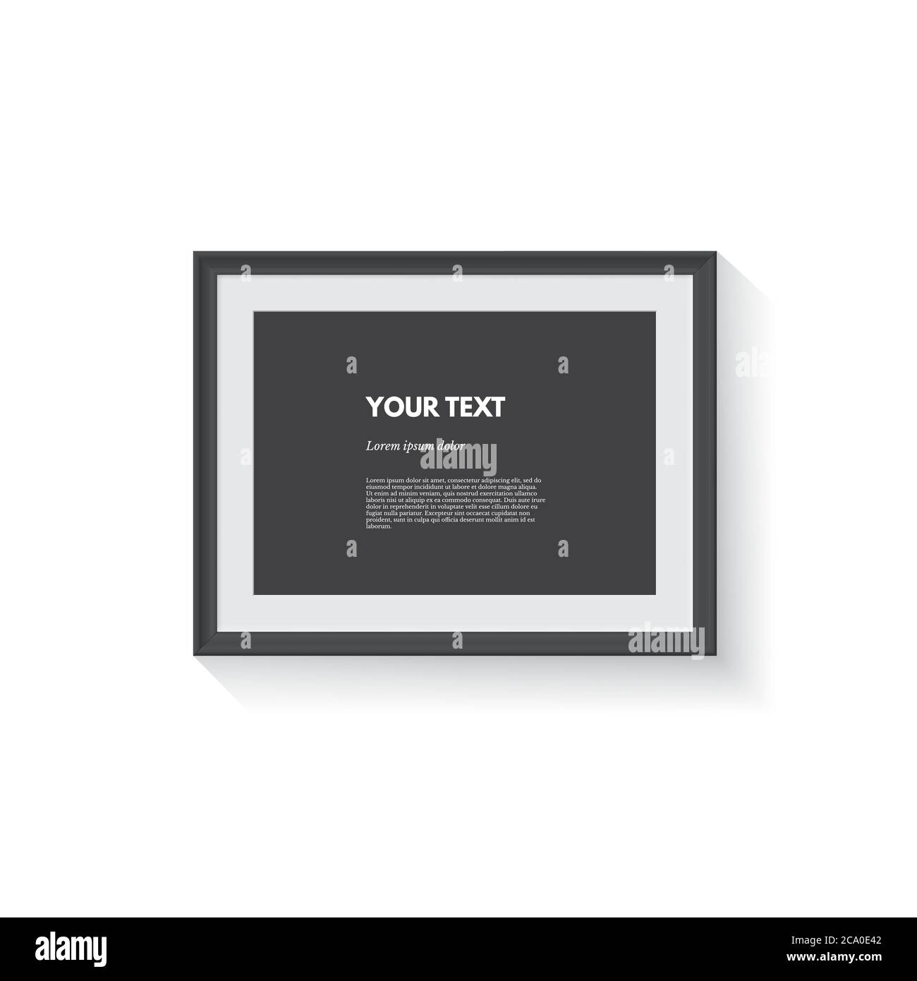 Black horizontal picture frame isolated on gray. Vector realistic