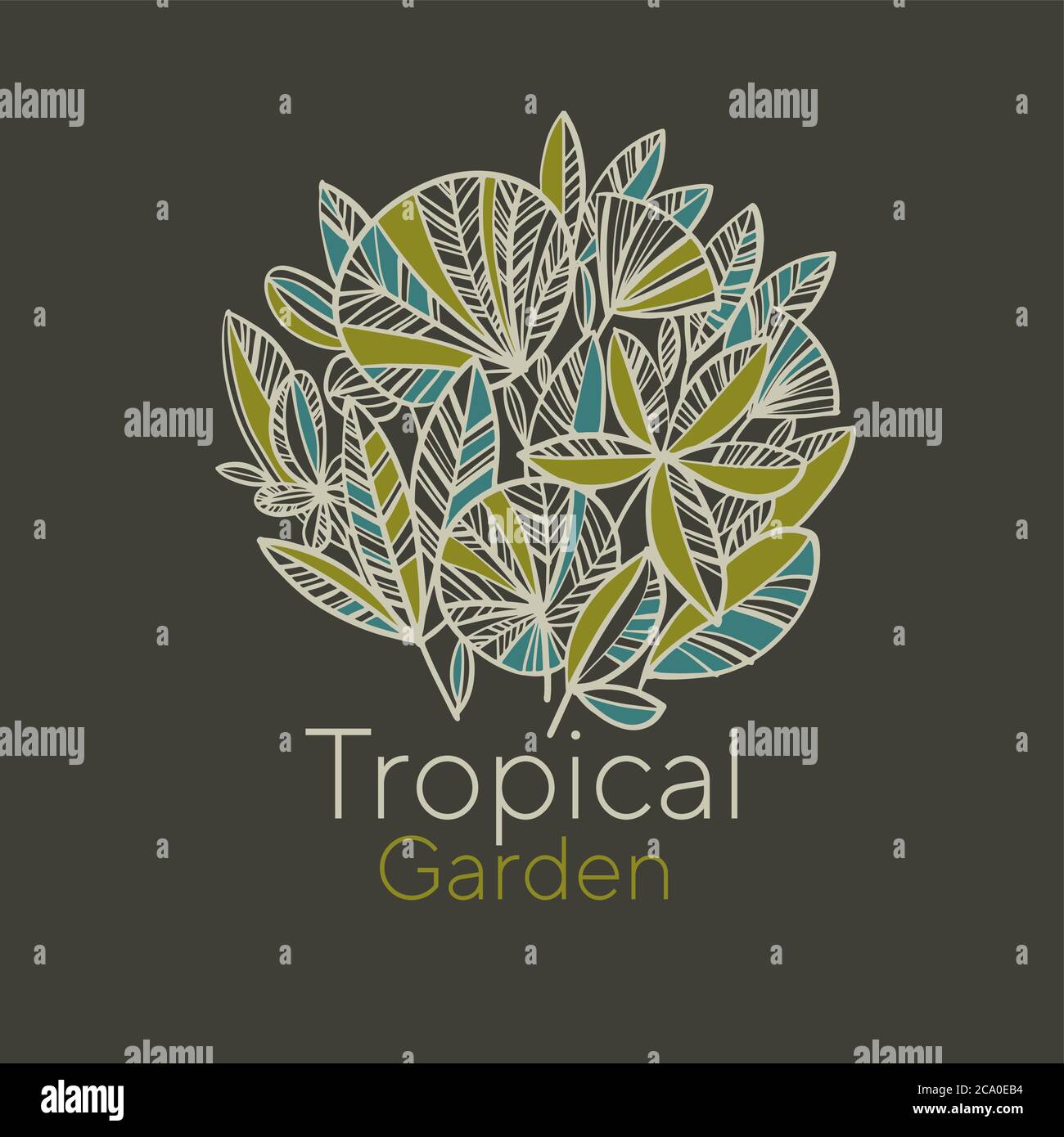Tropical garden foliage Design element for web banners, posters, cards, wallpapers, backdrops, panels. Green greenhouse vintage vibes leaves for garde Stock Vector