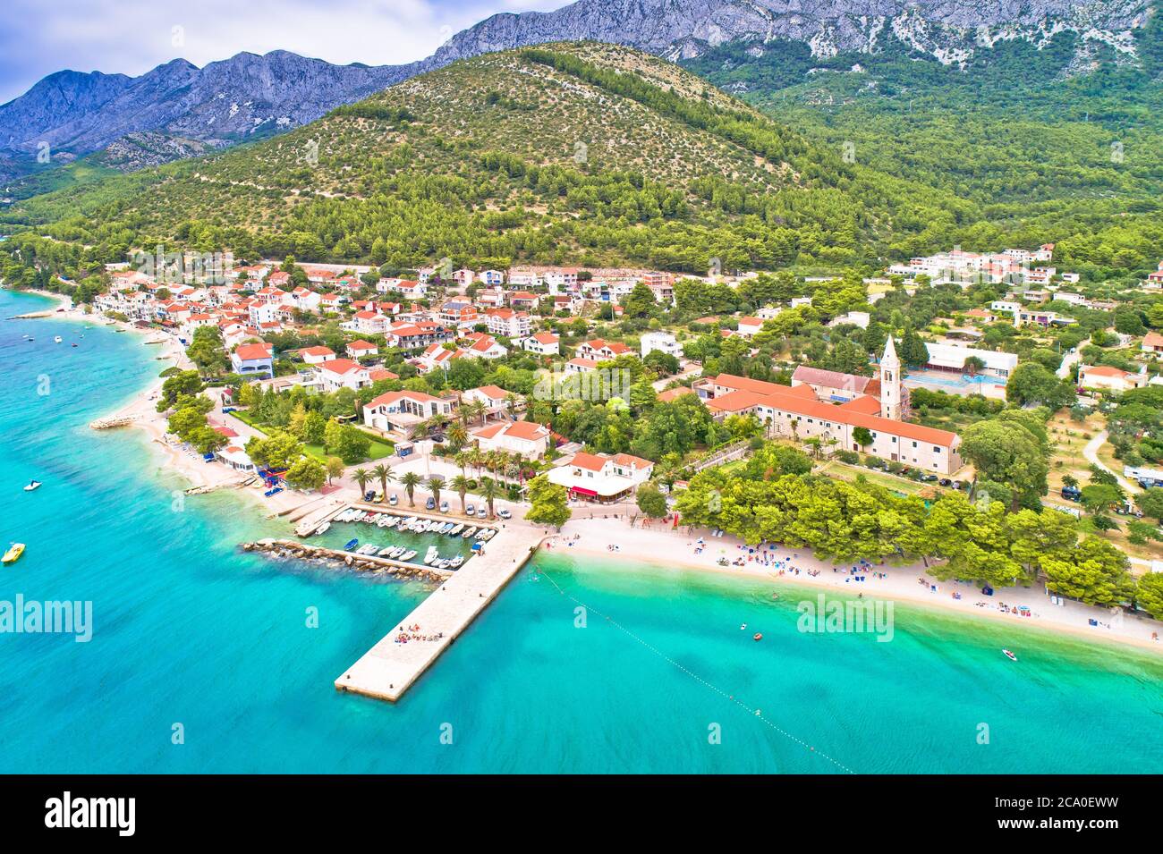 Zaostrog. Aerial view of town of Zaostrog on Makarska riviera. Dalmatia region of Croatia Stock Photo