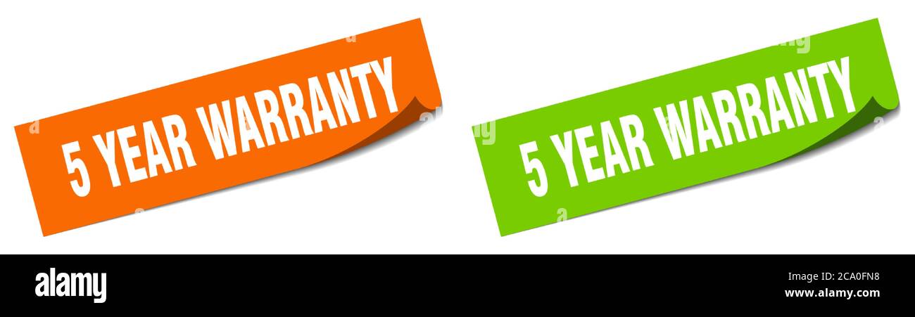 5 year warranty paper peeler sign set. 5 year warranty sticker Stock ...