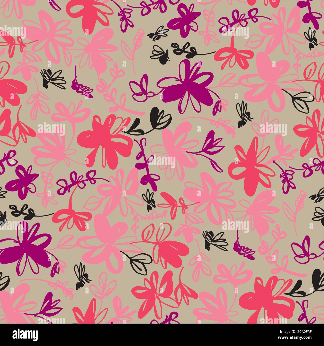 Vivid summer colors floral sketch seamless pattern for background, wrap, fabric, textile, wrap