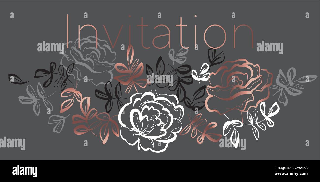 Elegant hand drawn rose floral element for card, header, invitation ...