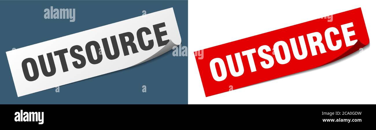 outsource paper peeler sign set. outsource sticker Stock Vector