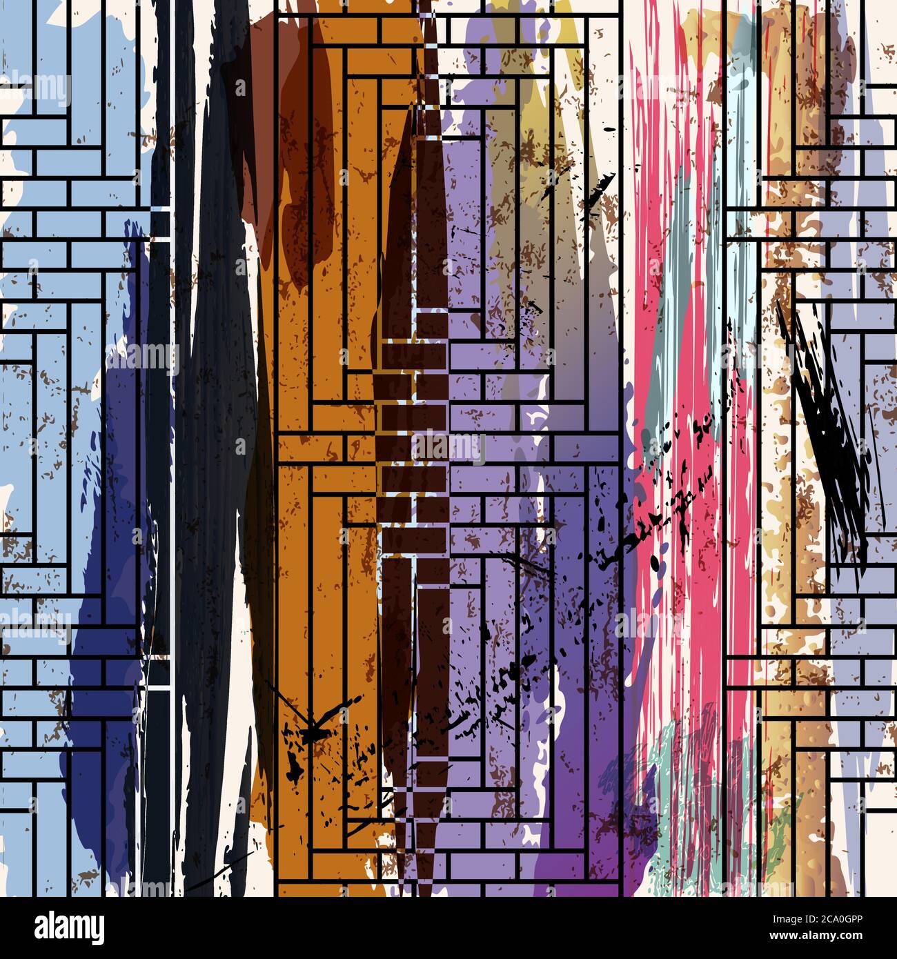 abstract geometric pattern background, with strokes, splashes and stripes, seamless Stock Vector