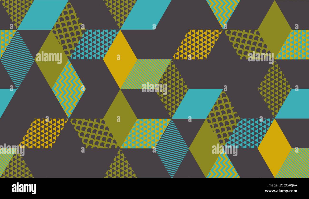Square cube vintage color geometric seamless pattern for background, wrap, fabric, textile, wrap, surface, web and print design. Vector retro style re Stock Vector