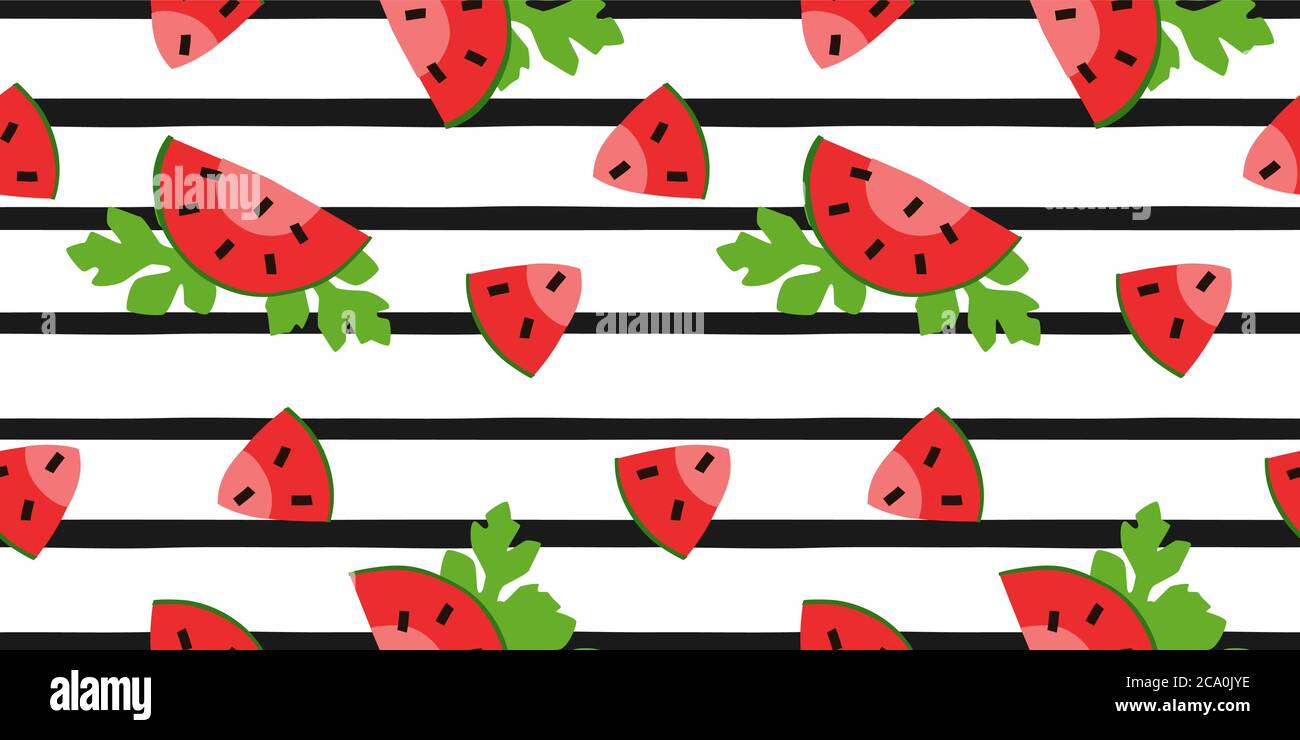 Fresh watermelon seamless vector pattern with slice and half. Texture ...