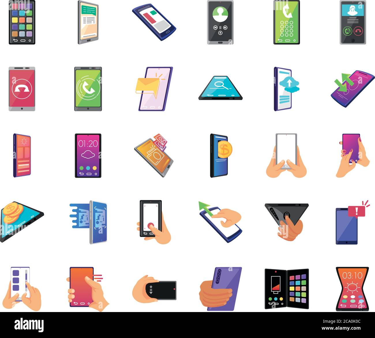 bundle of icons with smartphone screens on white background vector ...