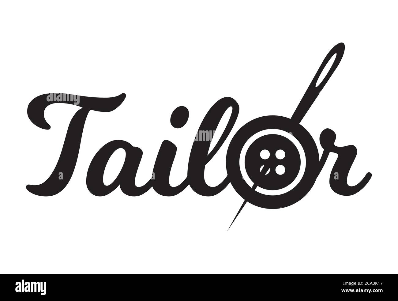 Tailor sewing needle in sewing button logotype. Tailor logo template